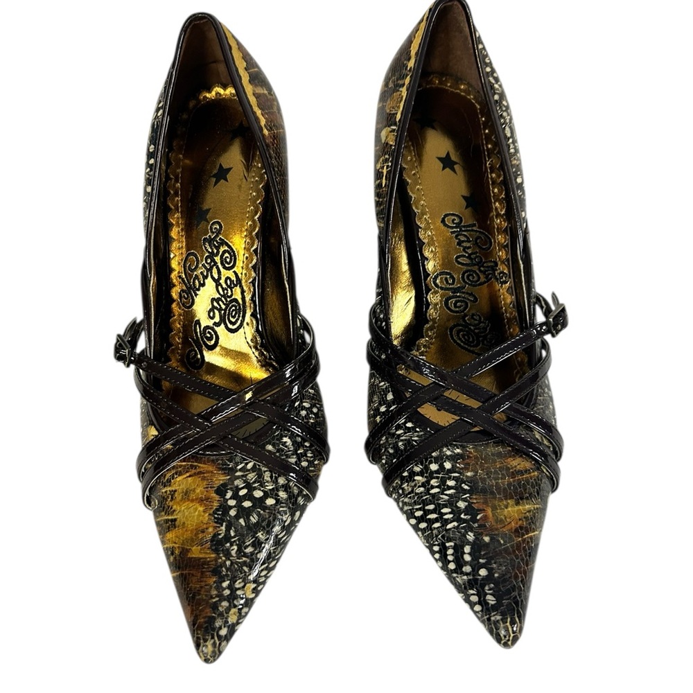 Naughty Monkey Snakeskin Heels Pointed Toe Strappy Mary Jane Pumps
